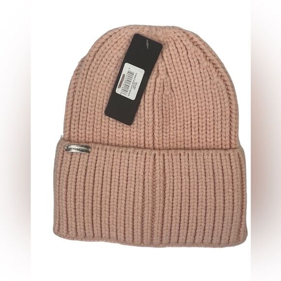 Steve Madden Women’s Pink Blush Ribbed Wide Cuff Winter Beanie ONE SIZE - Picture 1 of 6